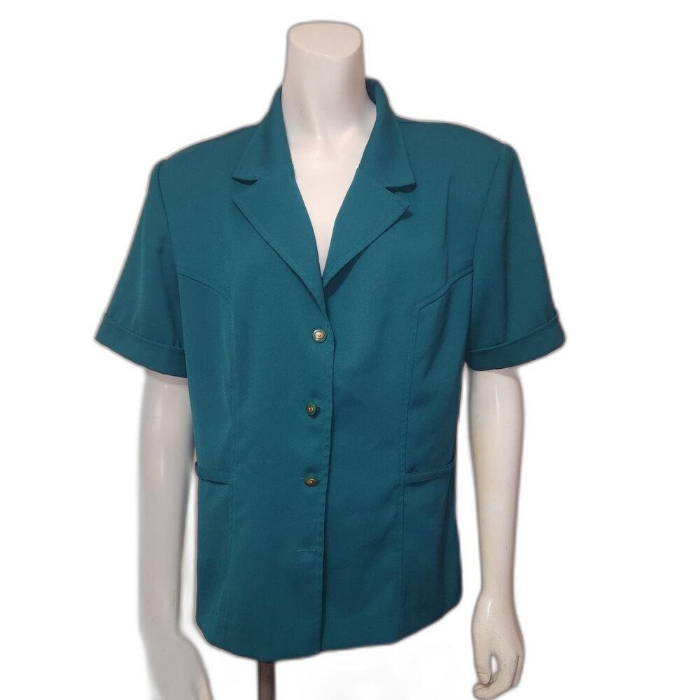 CHADWICKS Teal Green Short Sleeve Overblouse Vintage Womens Size 12